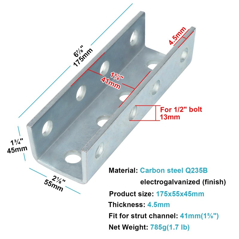 eoere 2 PCS U Shaped Splice Fittings Strut Connector Bracket
