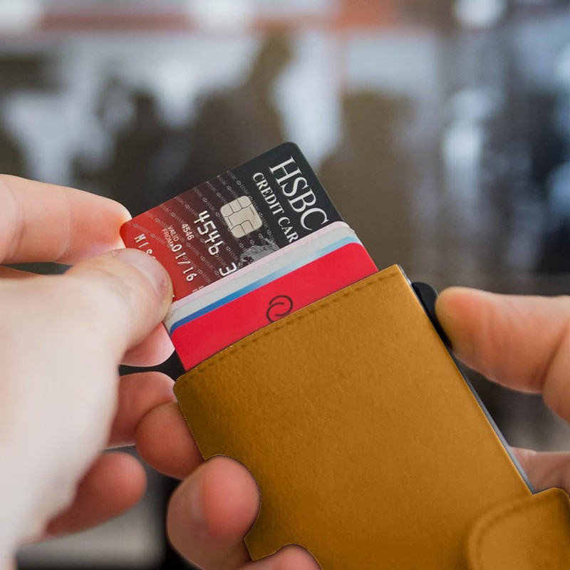 C-secure Card Holder in Mustard Brown Italian Leather RFID NFC