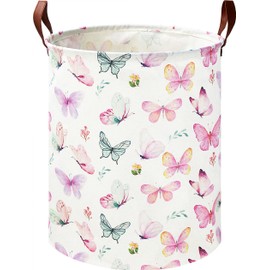HKEC 19.7" Butterfly Laundry Basket,Kids Dirty Clothes Hamper,Waterproof Toys Storage Bin,Room Decor,Gift Baskets,Baby Nursery Hamper(Pink Butterfly)