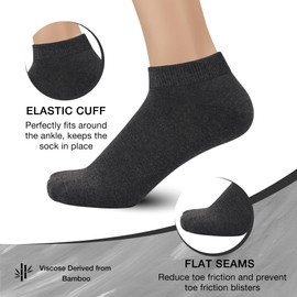 Bamboo Ankle Socks Men Ankle length athletic sock Comfort Cool softy Low Cut Sock (Grey2, Large)
