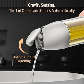 BOMANSI BOMS 2Pack Olive Oil Dispenser Bottle Set - 500ml Glass Oil Dispenser for Kitchen with Auto Flip Spout, Cooking Oil Dispenser (White Cap + Transparent bottle)