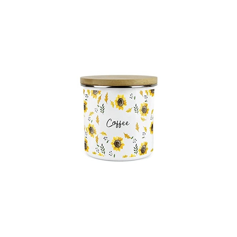 Purely Home Yellow Sunflowers Coffee Storage Canister - White Metal