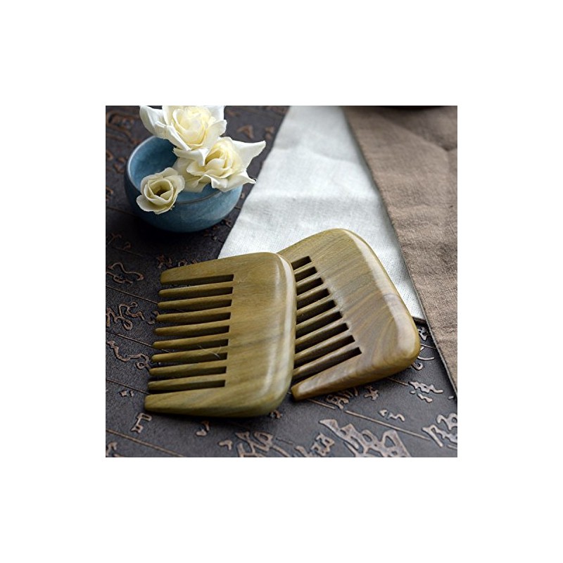 EQLEF Premium Natural Green Sandelholz Wide Tooth Kamm nicht statisch