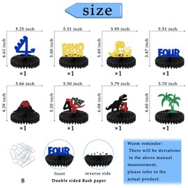 8 PCS Dino Four Birthday Honeycomb Centerpiece, Dinosaur Birthday Party Decorations Supplies, Dinosaur Themed 4 TH Birthday Table Topper For Baby Shower Party Decor