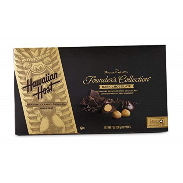 Hawaiian Host - Premium DARK CHOCOLATE Covered Whole Macadamia Nuts 7 oz Box