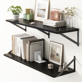 36"W x 10"D Floating Shelves, 10 Inch Deep Black Floating Shelves, Farmhouse Rustic Deep Wall Shelves for Home Decor, Wide Large Floating Shelf for Bathroom, Living Room, Kitchen, Study Room