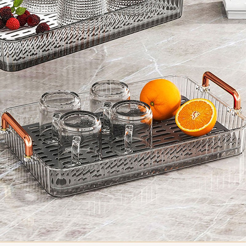 Tea Tray Build in Drainage Plastic Tray with Handles Rectangular