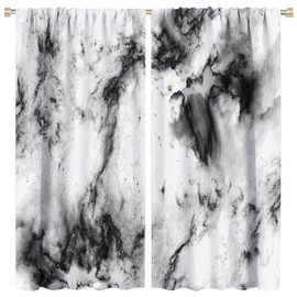 Black and White Marble Curtain Set, Cracked Ink Pattern Marble Curtain, Luxurious Abstract Decor, 2 Panels 42x54in