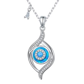 Ladytree Evil Eye Pendant Necklace 925 Sterling Silver Greek Protection Luck Amulet Ojo Turco Jewelry for Women, Sterling Silver, Cubic Zirconia