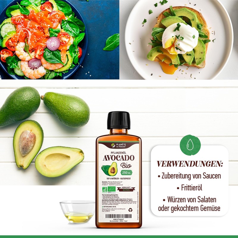 Avocado Oil Organic 250 ml - 100% Organic, Pure, Natural
