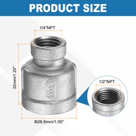 sourcing map Reducing Coupling 1/2" x 1/4" NPT Female Threaded 304 Stainless Steel Reducer Taper Cast Pipe Fitting Adopts for Water Oil Gas Tube
