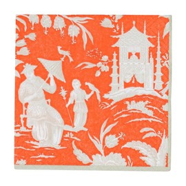 Caspari Silk Road Toile Mandarin Cocktail Napkins - 20 Cocktail Napkins per Package, 2 PACKS