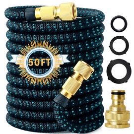 50FT Garden Hose, Retractable Garden Hose, No Kink Flexible Hose - for Garden Watering, car Washing, pet Bathing and More. (Reaching 50FT After Expansion)