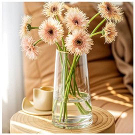 FUNSOBA Moden Trapezoid Glass Vase with Gold Mouth for Centerpieces Home Wedding Decoration (1, Small 4.7" x 8.7")