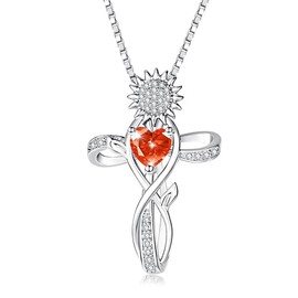 HeartMelody Sunflower Cross Necklace for Women, Infinity Necklace Birthday Gifts for Wife Her Mom,14K Gold /18K White Gold /Rose Gold Womens Jewelry Christian Faith with Heart Birthstone Pendant