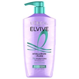 L'Oreal Paris Elvive Hyaluron + Pure 72H Champú purificador para cabello graso, champú clarificador con ácido salicílico y ácido hialurónico, 28 onzas