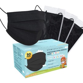 Viva Naturals Adult Face Masks (50 Individually Wrapped) - Premium 4-Ply Adult Masks, Black Face Mask Designed with Comfortable Earloops & Adjustable Metal Nose Strip, Disposable Black Mask