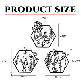 Metal Pictures Wall Decoration, Pack of 3 Wall Decoration Metal Black, Flowers Metal Pictures, Wall Picture Metal, Abstract Flowers Art Line Metal Picture for Bedroom, Living Room, Office, Wall