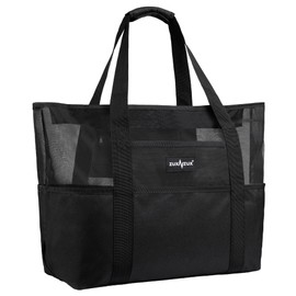 [ZUXNZUX] Beach Bag, Pool Bag, Lightweight, 38L Capacity, Waterproof, Foldable, Mesh Bag for Beach, Shopping, Swimming, Gym, Spa, Spa, Travel, New Black Waterproof