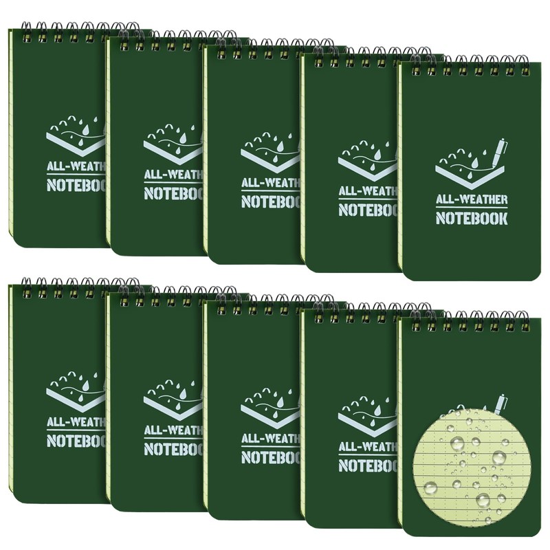 10 Pack Waterproof Notebook, FHDUSRYO 3x5 inch Pocket Notepad, All
