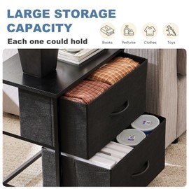 DUMOS DUMOS Nightstand Set of 2, Small Dresser with 2 Fabric Drawers Side Bedroom End Table Kids Bedside Storage Furniture for 25 inch Tall Night Stand for Closet, Entryway, College Dorm, Black, M-2 Pack