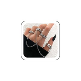 Wendalern Punk Chain Finger Rings Sliver Cuban Link Chain Rings Stackable Knuckle Rings with Tassel Chain Vintage Midi Index Finger Rings Statement Jewelry for Women and Girls
