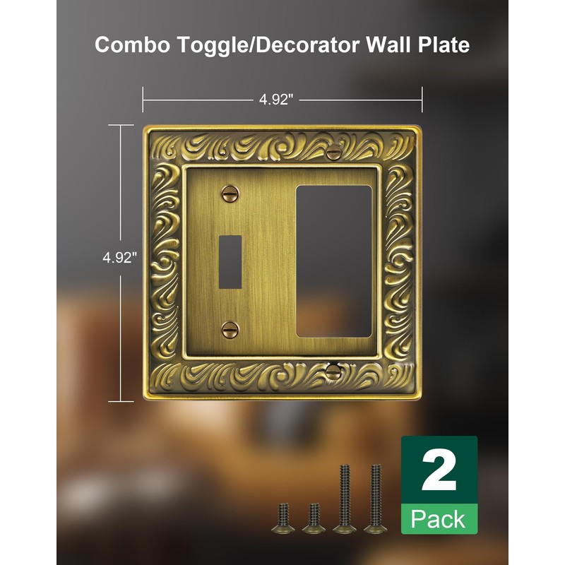 2-Pack Combo Toggle/Decorator Light Switch Cover Plate, Paisley Pattern Decorative