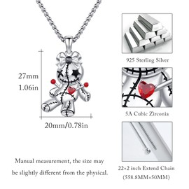 CRWENG Voodoo Doll Necklace for Women 925 Sterling Silver Rabbit Bear Chain Gothic Voodoo Dolls Pendant Easter Jewellery Gift Unisex, Unit size, Sterling Silver, No Gemstone