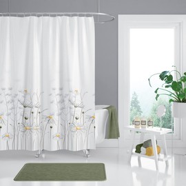 Extra Long And Wide Fabric Shower Curtain, 240cm Wide by 200cm Drop, Daisies