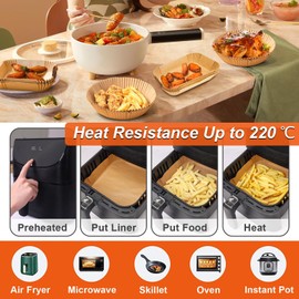 Baking Paper for Hot Air Fryer, 23 cm, 200 Pieces, Disposable Non-Stick Airfryer Baking Paper, Square, Waterproof, Oil-proof Baking Paper, Airfryer Accessories, Air Fryer Paper for Hot Air Fryer,