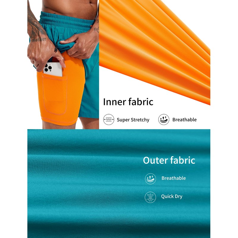 Atforna Men's Long 2-in-1 Swimming Shorts with Compression Quick-Drying Breathable