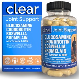 Glucosamine Chondroitin MSM with Turmeric 180 Capsules - Joint Supplements for Women & Men – with Boswellia, Quercetin – Clear Joint Support Supplement for Flexibility, Mobility, Cartilage Repair