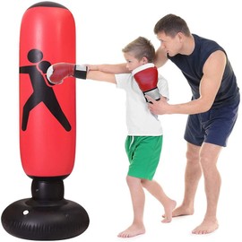 Freestanding Punch Bags for Children/Adults, Filled Punch Bag, 160 cm for Boxing/Kickboxing, Standing Punch Bags, Sandbags, Inflatable Sandbags, Freestanding, Red