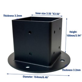 4x4 Deck Post Base 4 Pack (Inner Size 3.6"X3.6"),10ga Heavy Duty Post Base for Wood Deck/Concrete, Black Powder-Coated Mailbox/Pergola/Deck Post Brackets, Metal Concrete Post Anchor