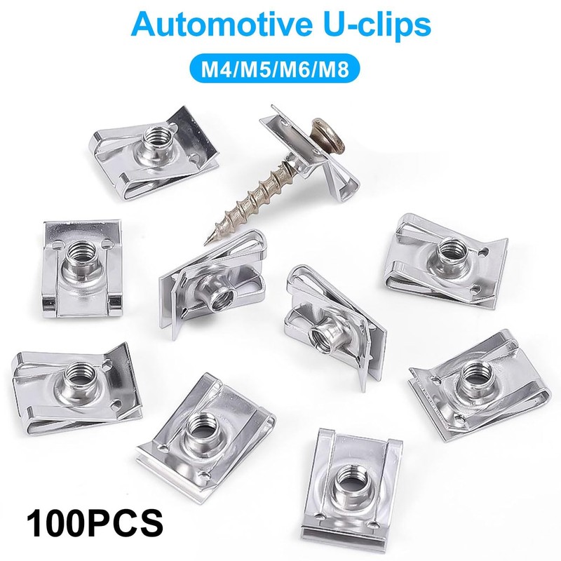 Pack of 100 Sheet Metal Nuts Car, U-Shaped Sheet Nuts,