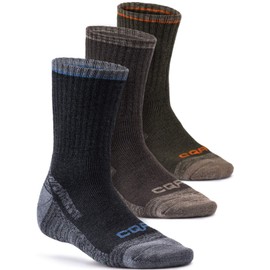 CQR Pack of 3 Men and Women Moisture Wicking Hiking Socks, Outdoor Sports Trekking Crew Socks, Mid Calf Cushioned Socks Heavy Wool 3pairs(tzs78) - Charcoal/Wood/Olive Medium