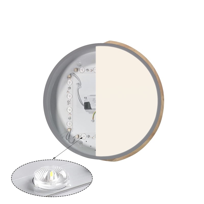 LuFun Dimmable Ceiling Lights,24W Grey Round Modern Wood Flush Mount