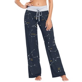 Women Constellations Pajama Pants Long Comfy Casual Drawstring Stretch Wide Leg Lounge Pants