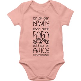 Shirtracer - Baby Bodysuit Boy Girl - Sayings - Ich bin der Beweis dass mein Papa nicht nur an Autos herumschraubt, 3 Baby Pink