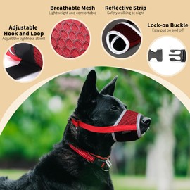 Dog Muzzle, Soft Muzzles for Small Medium Large Dogs, Mouth Cover to Prevent Biting, Chewing, Puppy Mouth Guard with Air Mesh, Allows Panting Drinking (XL-(Snout Cir:8¾"-11"), Red)