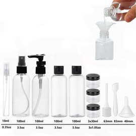 MORICOH Clear Toiletry Bag, Travel Toiletry Bags with 14 Pcs Travel Bottles Accessory Set and 1 Flight Airport Security Liquid Bag(20cm x 20cm) (Black B)