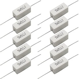 Cement Resistor,10 PCS 5W 5 Ohm 5% Axial Lead Wire Resistor White Wound Fixed Ceramic Cement Resistors Wirewound Cement Power Resistors Flame Heat Moisture Resistance Precharge Horizontal Resistors