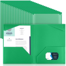 Henoyso 60 Pcs Plastic Folders with Clear Front Pockets Heavy Duty File Folders with 2 Pockets and Card Slot for Student Communication School Office Presentation Report (Green)