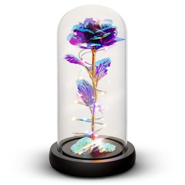 Premium Gifts for Mom from Daughter, Son, Kids - Galaxy Rose Flower Gifts for Women | Valentines Rose Flowers Birthday Gifts For Women | Glass Rose Light up Flowers Enchanted Rose Flower Gift - Purple