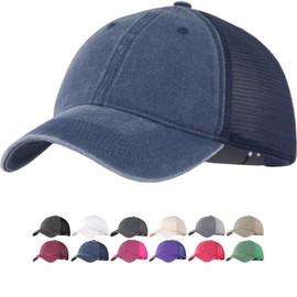 Washed Cotton Unstructured Trucker Hat – Regular/XL Soft Mesh Vintage Baseball Cap Men Women Adjustable Plain Blank Snapback Summer Ball Cap Navy Blue