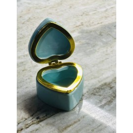 Greenbrier Heart Shaped Trinket Box Hinged Jewelry Gift Box Teal  Ceramic Dish with Lid3”