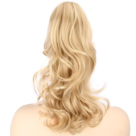 BOBIYA 13 Inches Claw Clip in Loose Curly Synthetic Wrap Around Ponytail Extensions Pony Tail Clip In Extensions (Golden Blonde)