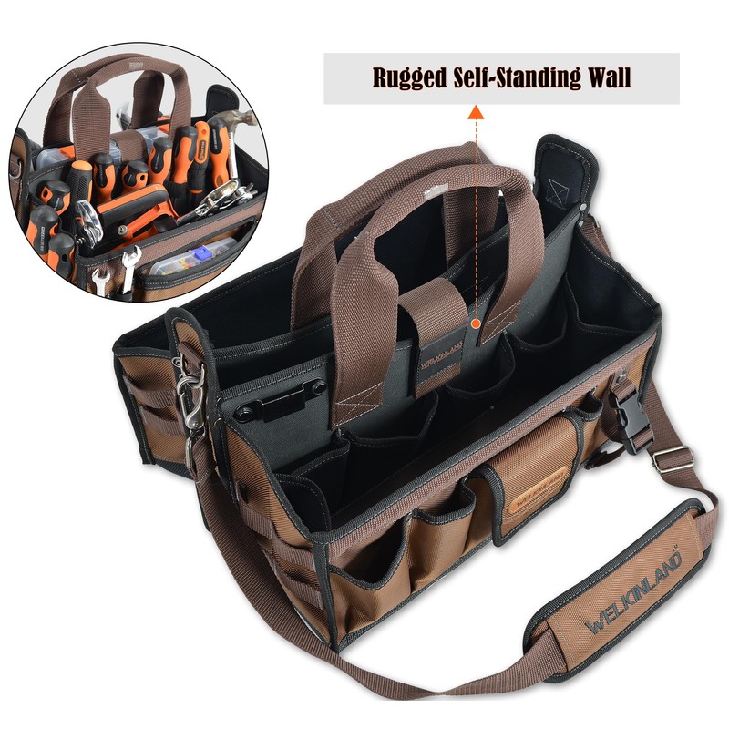 WELKINLAND 20-Pockets Tool Tote Bag, 16" Electrician Tool Bag, Open-Top