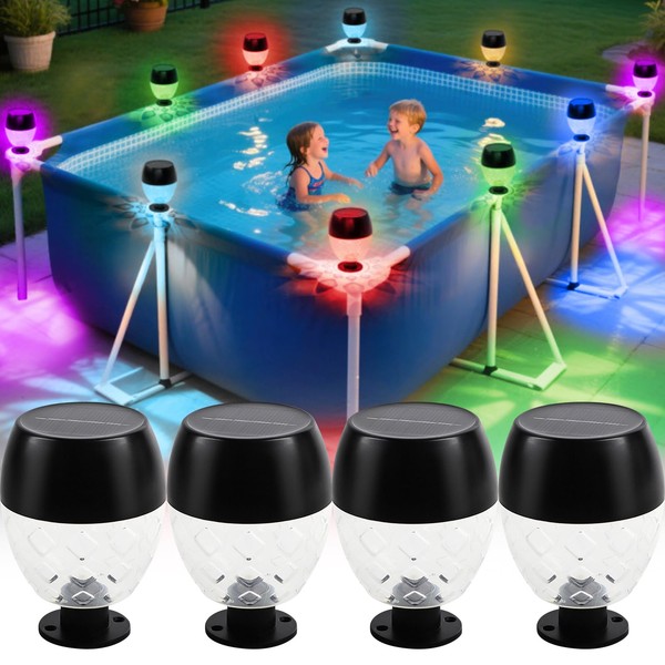 OBEST 4 Stück Solar Poolbeleuchtung,Wasserdichte Poolbeleuchtung für Aufstell- und Unterflurpools,Poolzubehör