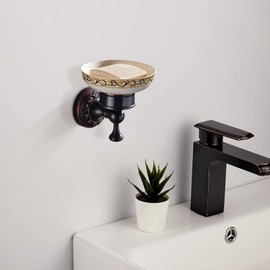 Leyden Bronze Soap Dish, Oil Rubbed Bronze Bathroom Accessories Soap Holder Shower Room Soap Dish Stand Organizer Tray Ceramic Dish Brass Retro Wave Pattern Design